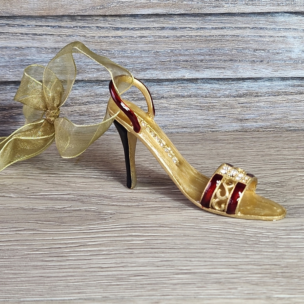 Cloisonné Jeweled Red Gold Enamel Rhinestones Ladies Pump Heel Cloisonné Jeweled